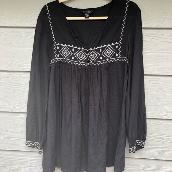 Charlie Paige boho embroidered tunic black top S/M - Picture 2 of 13